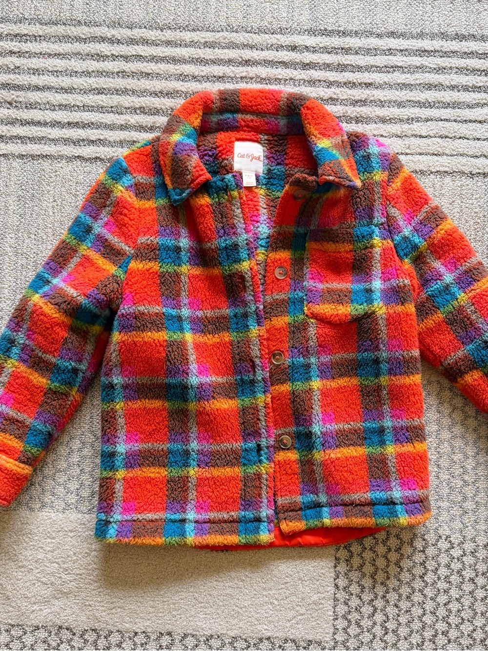 Cat & Jack Multicolor Plaid Sherpa Jacket - Red, Blue, Purple